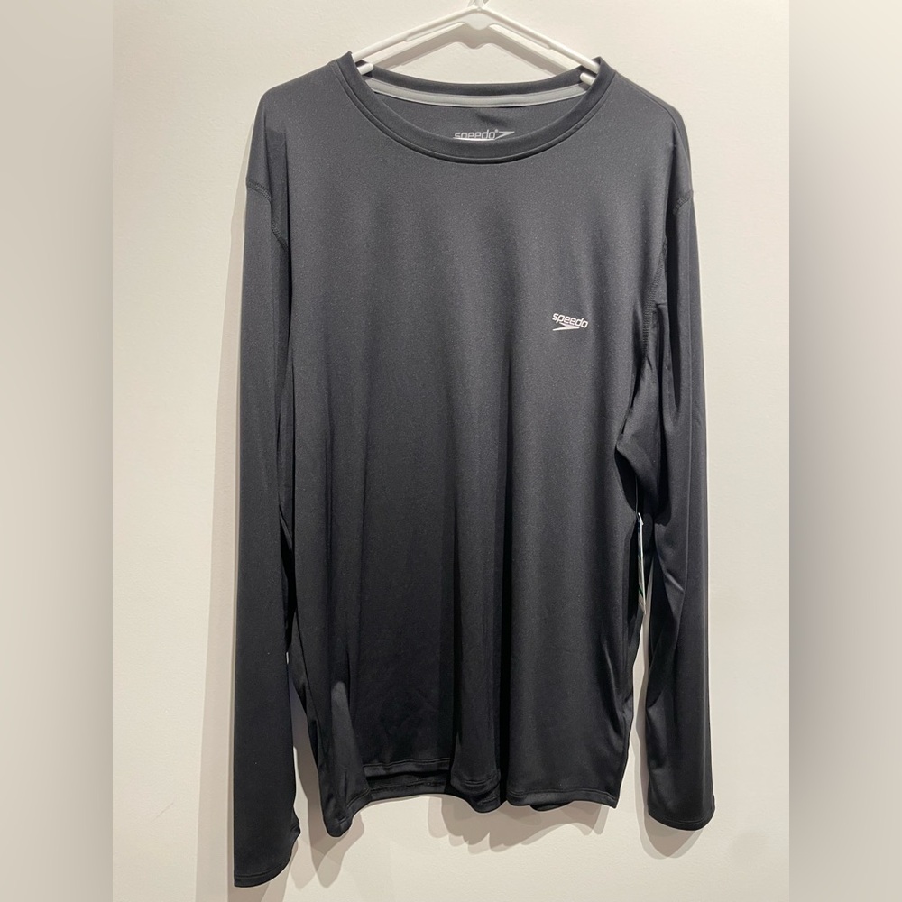 Men’s Speedo Rash Guard Top Long Sleeve Black Size Large NWT